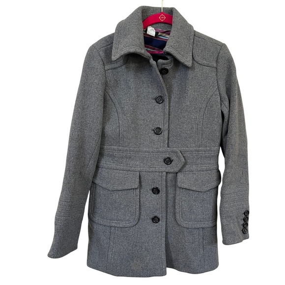 J. Crew Jackets & Blazers - VTG J Crew Womens Virgin Wool Pea Coat Gray Sz 6 Button Front Pockets Preppy Y2K